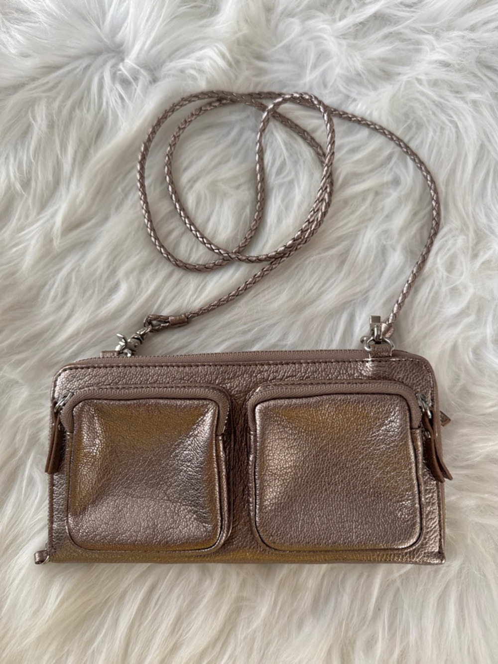 MZ Wallace Metallic Rose Gold Wallet Bag with Crossbody Strap